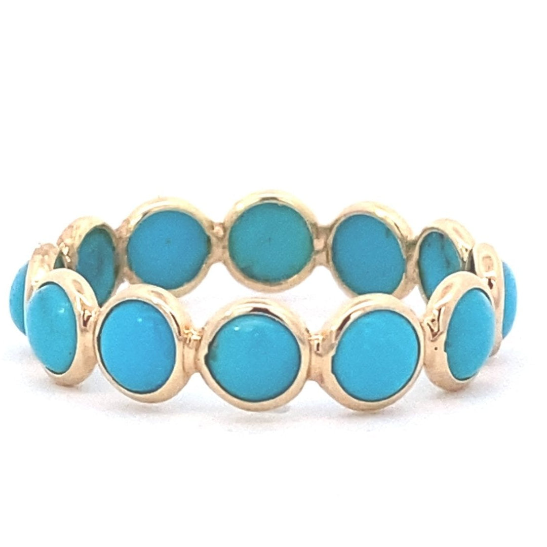 Ring- 14kt Yellow Gold and Turquoise Stackable Ring w/ Circlet Bezel - Gaines Jewelers