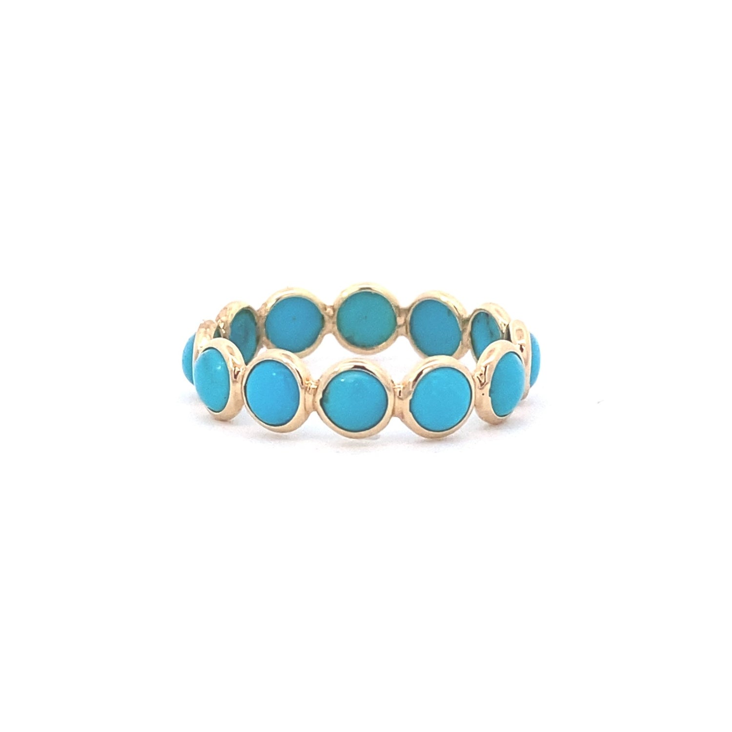 Ring- 14kt Yellow Gold and Turquoise Stackable Ring w/ Circlet Bezel - Gaines Jewelers