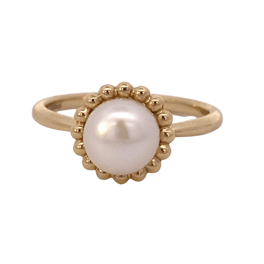 Ring 14kt yg Cultured Pearl Ring with beaded border - Gaines Jewelers