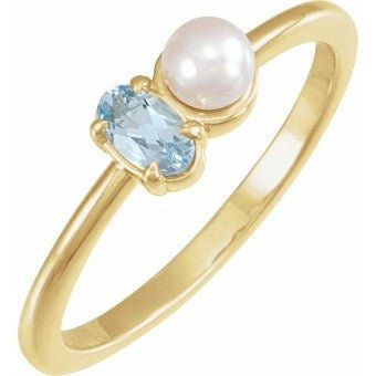 Ring- 14kt yg with aquamarine and pearl - Gaines Jewelers