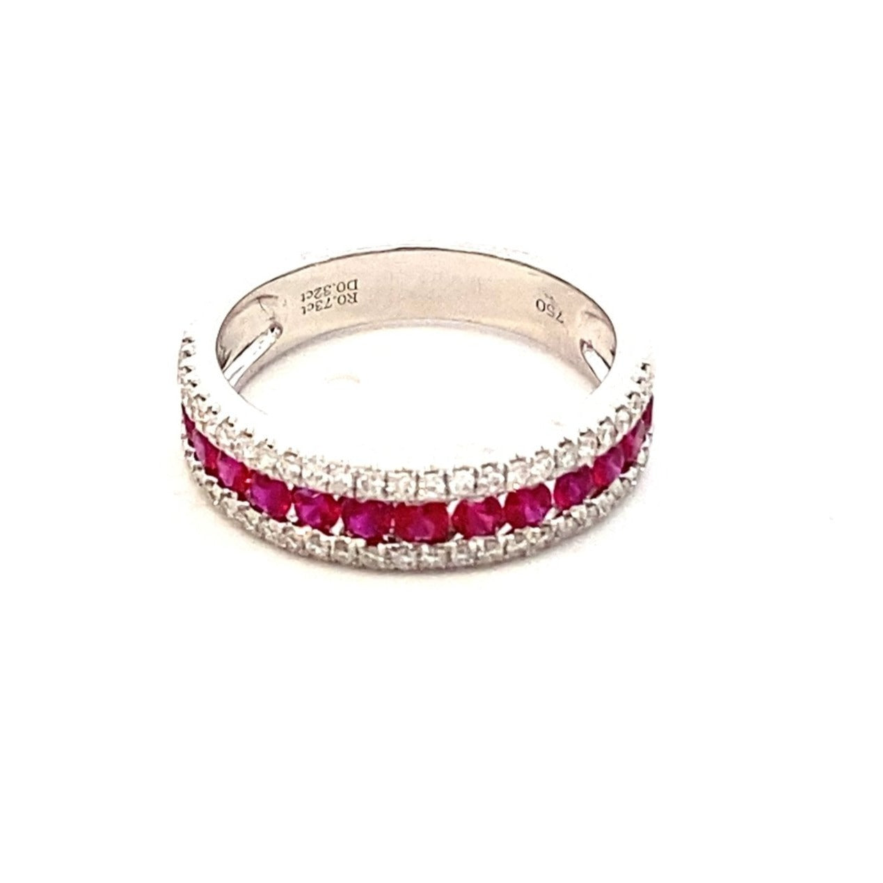 Ring- 18k White Gold Ruby and diamond 3 row white gold - Gaines Jewelers