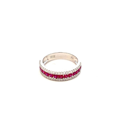Ring- 18k White Gold Ruby and diamond 3 row white gold - Gaines Jewelers