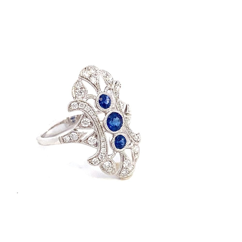 Ring- 18k White Gold Sapphire diamond filigree vintage style ring - Gaines Jewelers