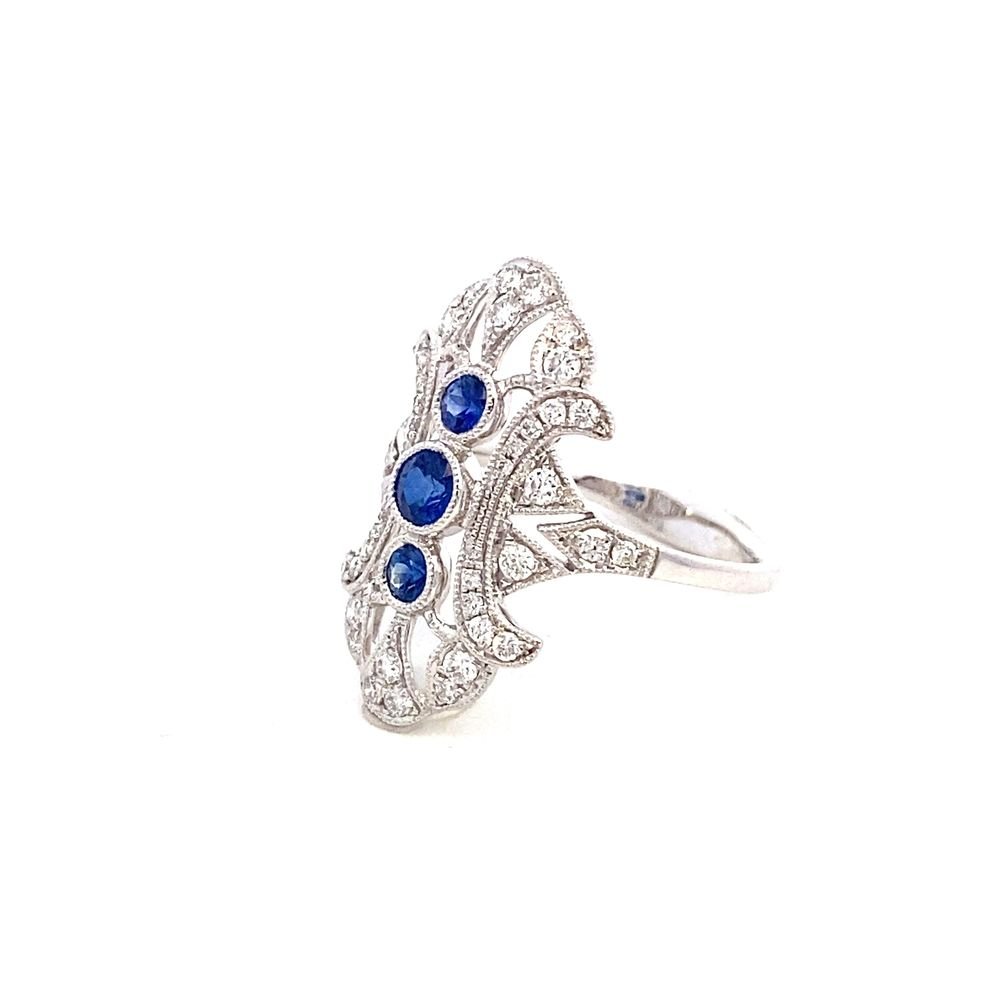 Ring- 18k White Gold Sapphire diamond filigree vintage style ring - Gaines Jewelers