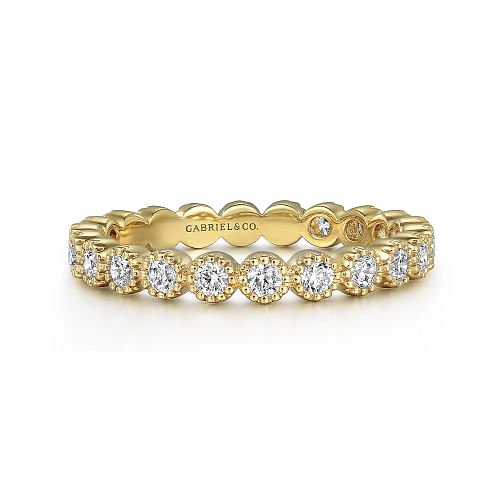 Ring anniversary diamond in bead bezels 14kt yellow gold - Gaines Jewelers