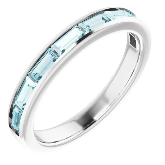 Ring- aqua 8 straight baguettes in channel setting east-west - Gaines Jewelers