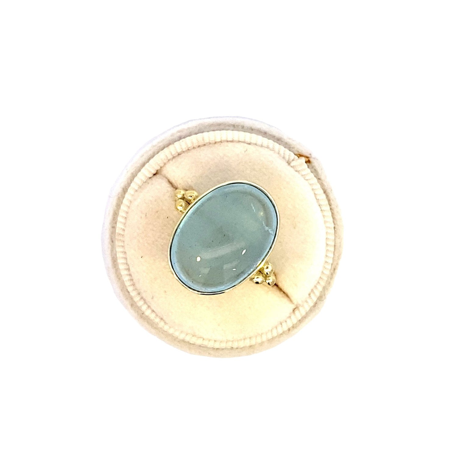Ring aquamarine large oval in bezel 14kt yellow gold - Gaines Jewelers