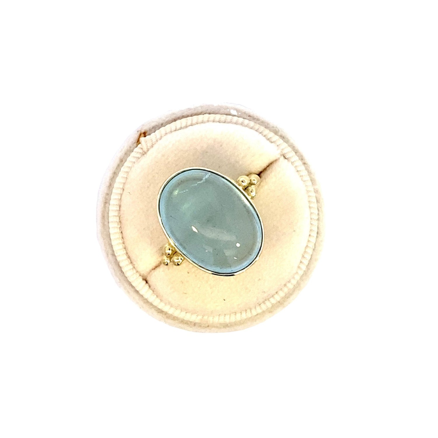 Ring aquamarine large oval in bezel 14kt yellow gold - Gaines Jewelers