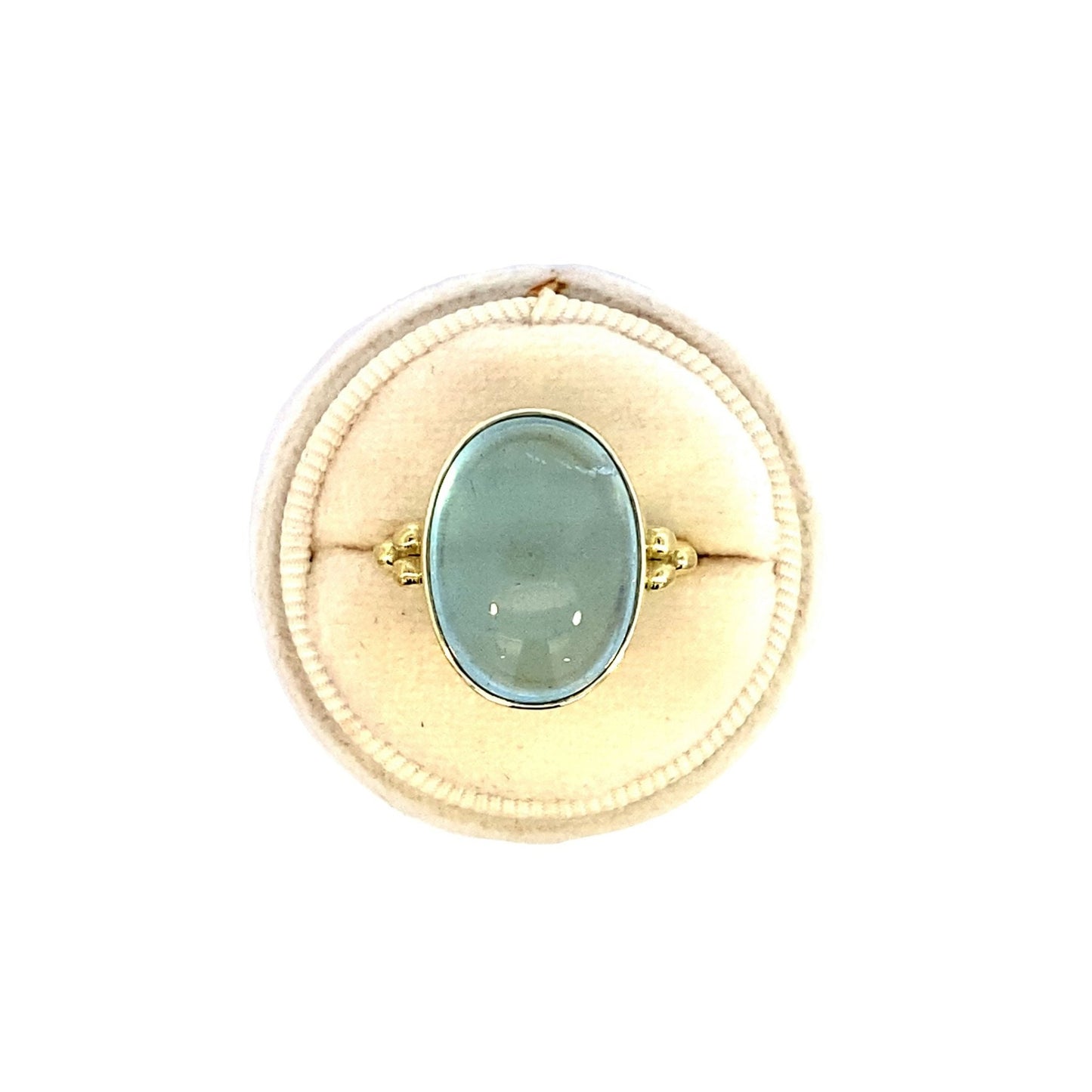 Ring aquamarine large oval in bezel 14kt yellow gold - Gaines Jewelers