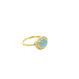 Ring aquamarine oval diamond halo 14kt yellow gold - Gaines Jewelers