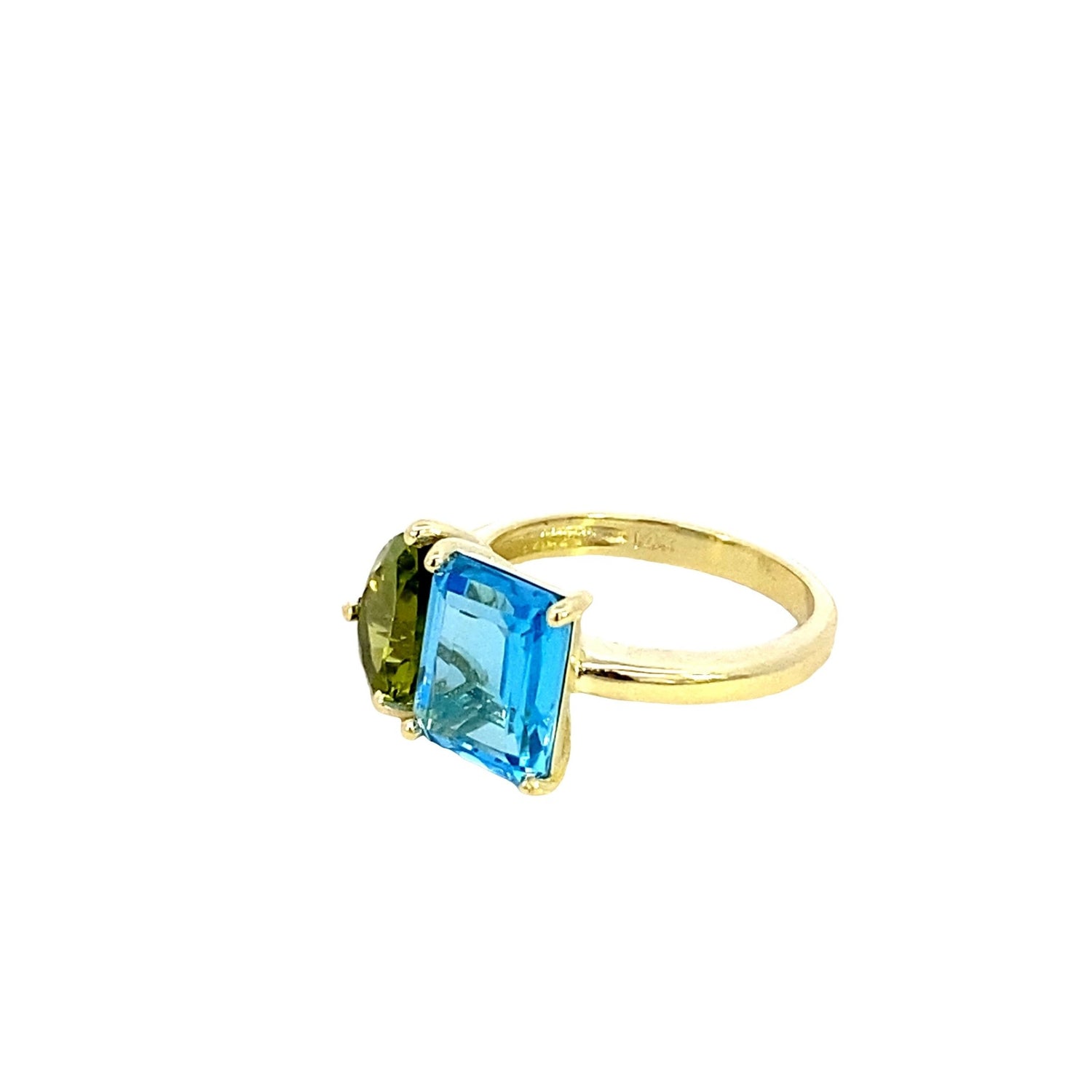Ring blue topaz and peridot 14kt yellow gold - Gaines Jewelers