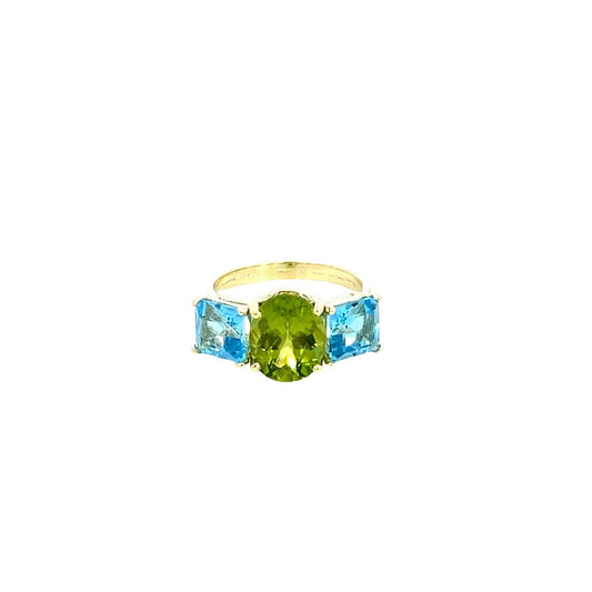 Ring blue topaz and peridot 14kt yellow gold - Gaines Jewelers