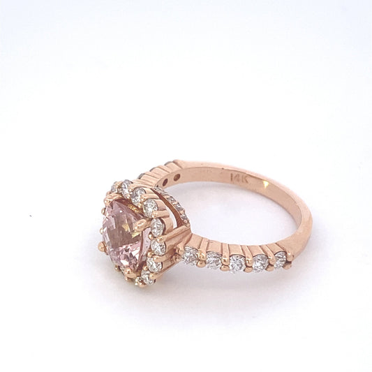 Ring-Cushion Cut Morganite with Diamond Halo - Gaines Jewelers