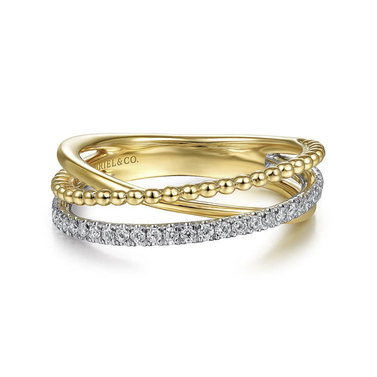 Ring- Diamond 3 thin row overlap 14kt yg-wg - Gaines Jewelers