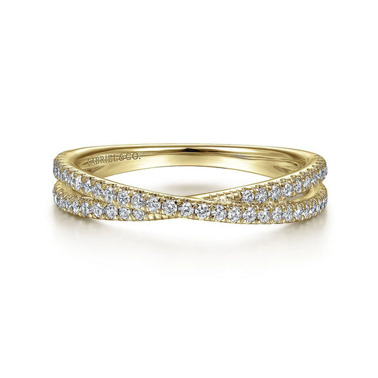 Ring diamond criss-cross thin bands 14kt yellow gold - Gaines Jewelers