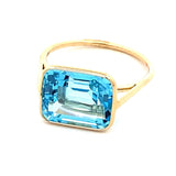 Ring emerald cut Sky blue topaz in bezel - Gaines Jewelers