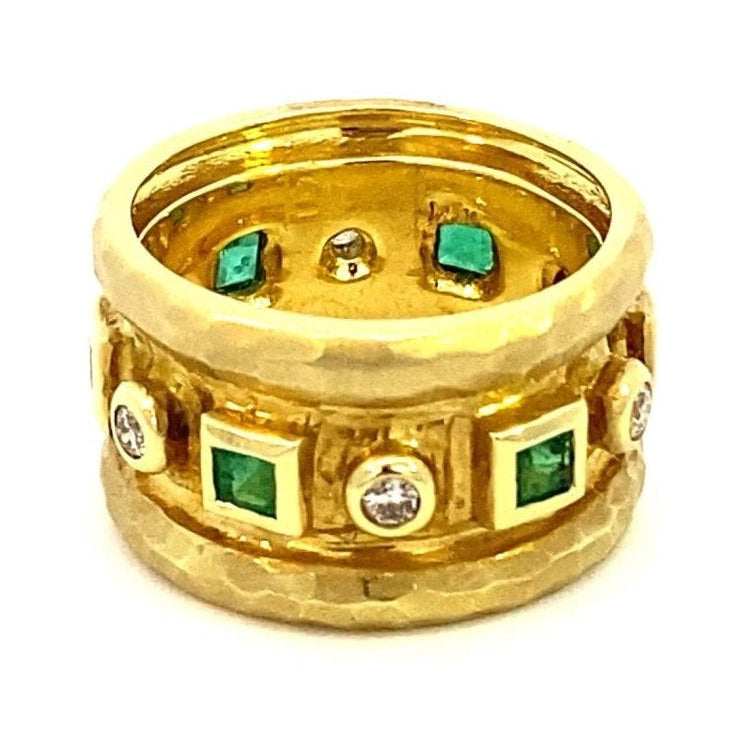 Ring emerald diamond wide band - Gaines Jewelers