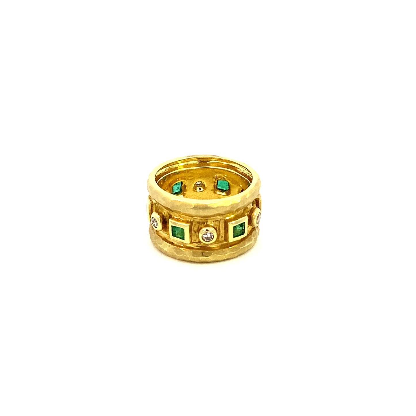 Ring emerald diamond wide band - Gaines Jewelers