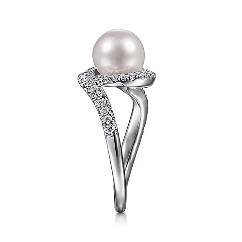 Ring- fresh wtr pearl dia bypass - Gaines Jewelers