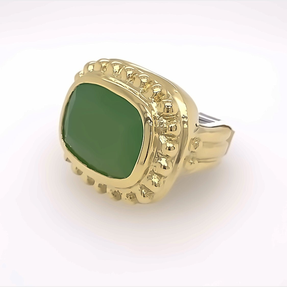 Ring green crysophase rect east-west - Gaines Jewelers