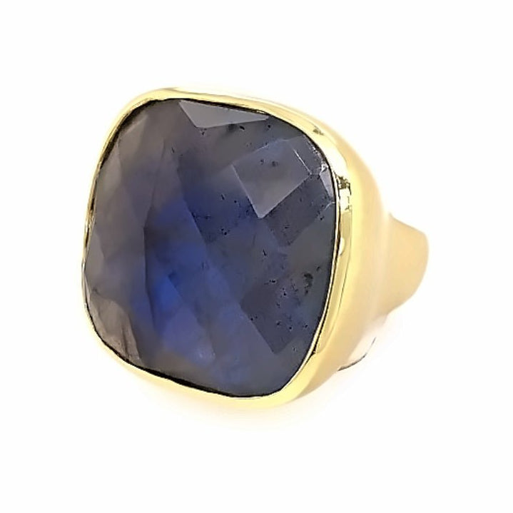 Ring-labradorite large cushion bezel - Gaines Jewelers