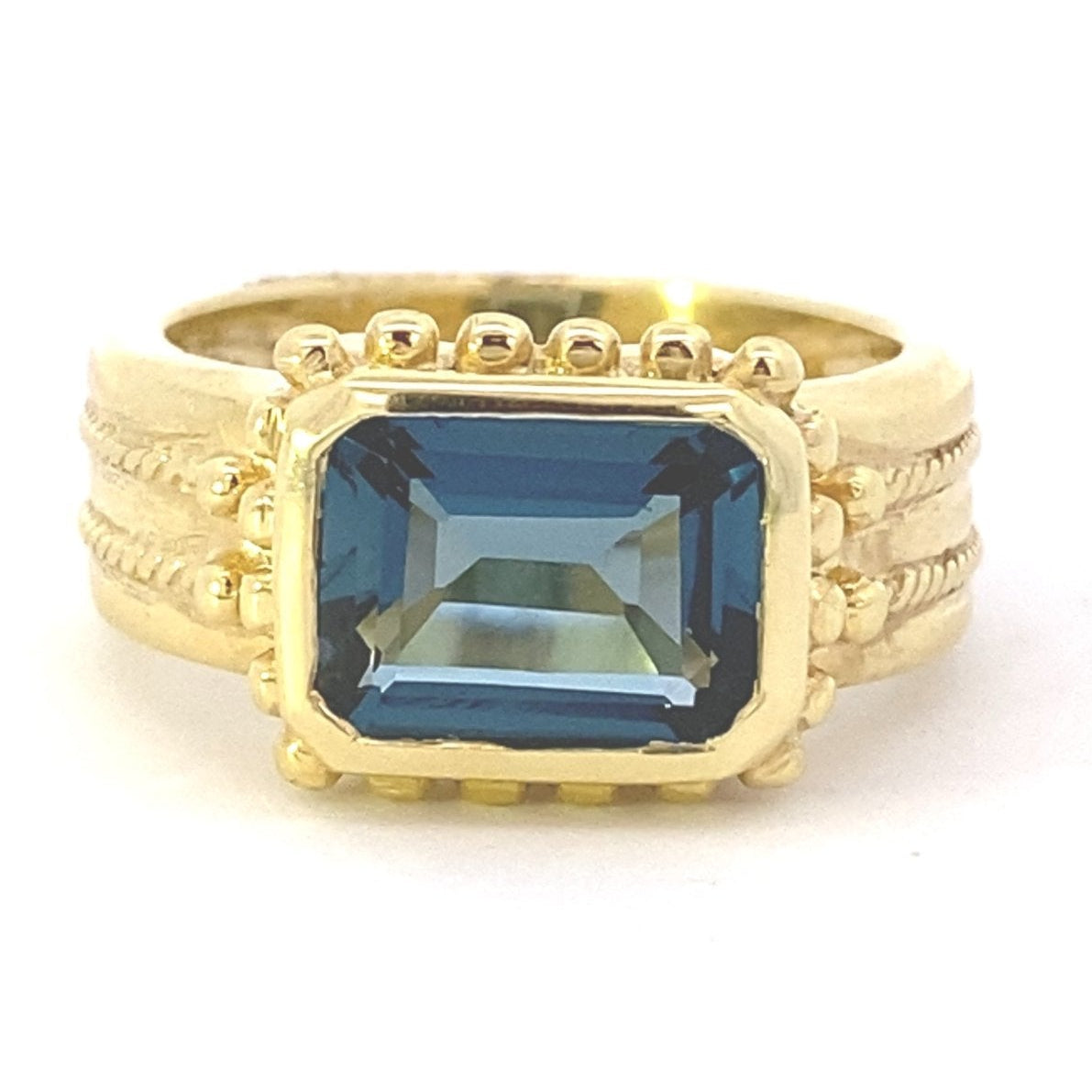 Ring- London blue topaz ring with bead top - Gaines Jewelers