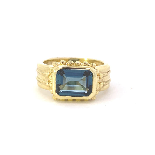 Ring- London blue topaz ring with bead top - Gaines Jewelers