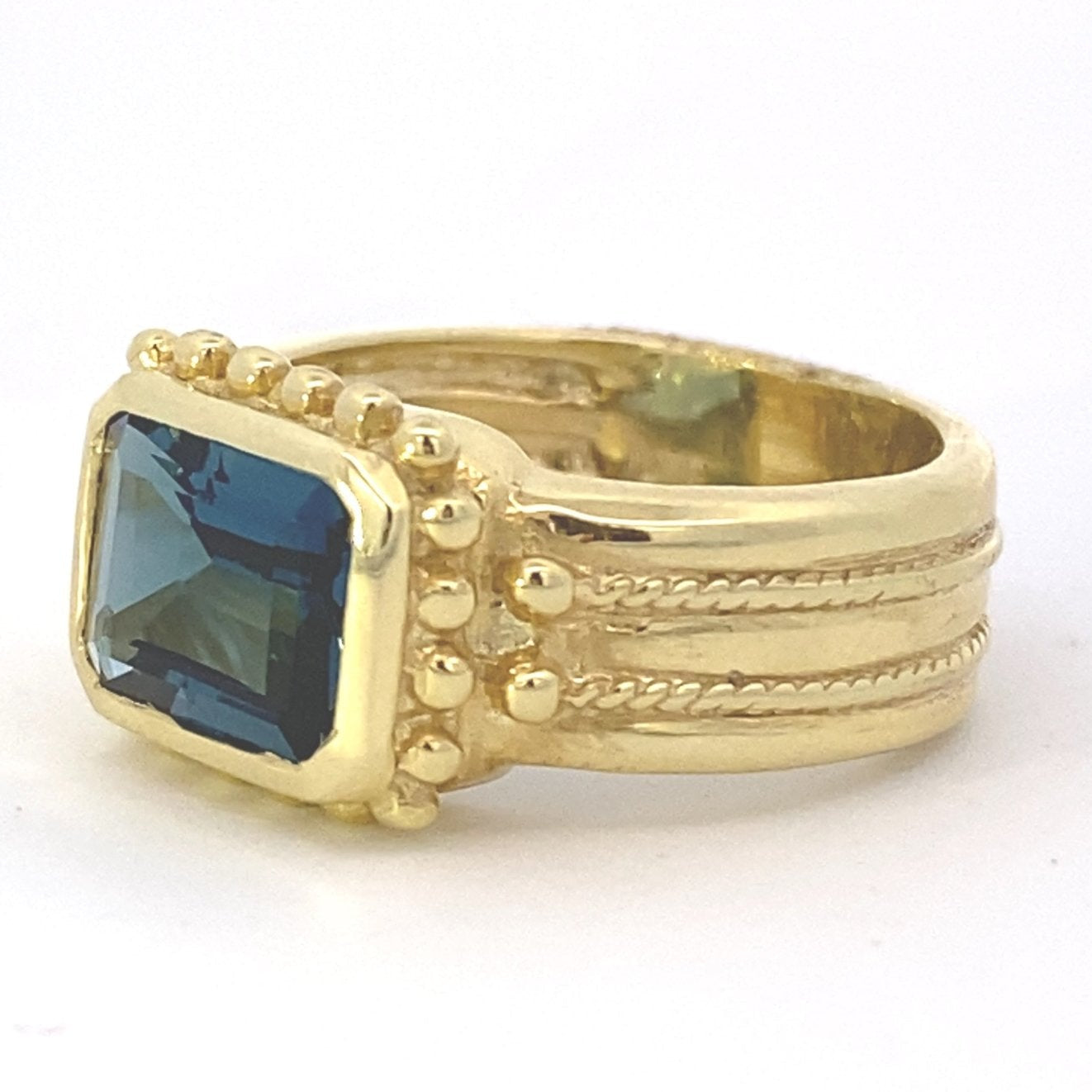 Ring- London blue topaz ring with bead top - Gaines Jewelers
