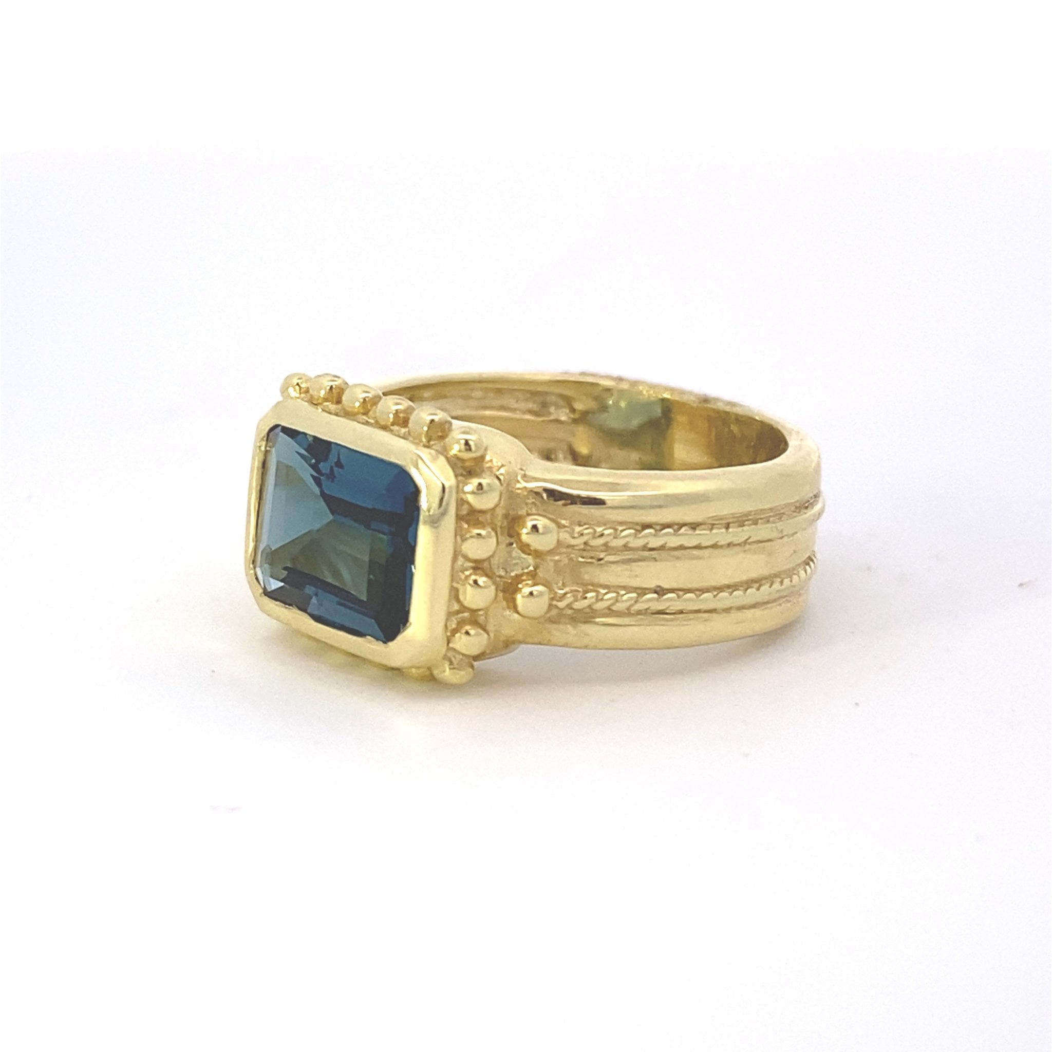 Ring- London blue topaz ring with bead top - Gaines Jewelers