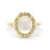 Ring- moonstone diamond halo bead - Gaines Jewelers
