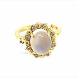 Ring- moonstone diamond halo bead - Gaines Jewelers