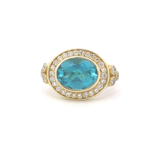 Ring Oval Cabochon Apatite with Diamonds - Gaines Jewelers