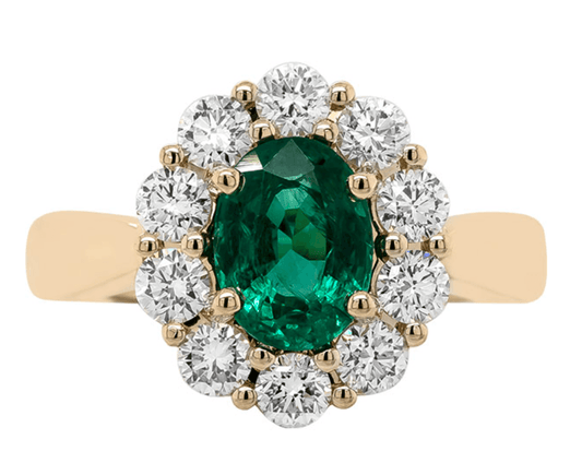 Ring oval emerald with diamonds around - Gaines Jewelers