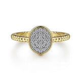 Ring oval pave diamond on bead shank 2-tone - Gaines Jewelers
