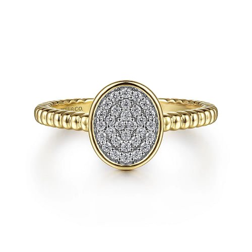 Ring oval pave diamond on bead shank 2-tone - Gaines Jewelers