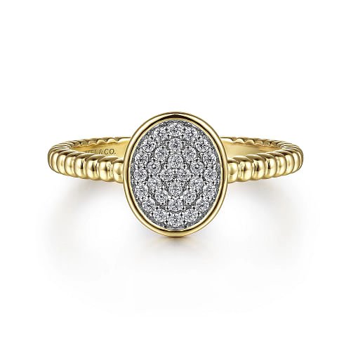 Ring oval pave diamond on bead shank 2-tone - Gaines Jewelers