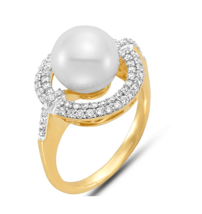 Ring pearl double row diamond halo - Gaines Jewelers