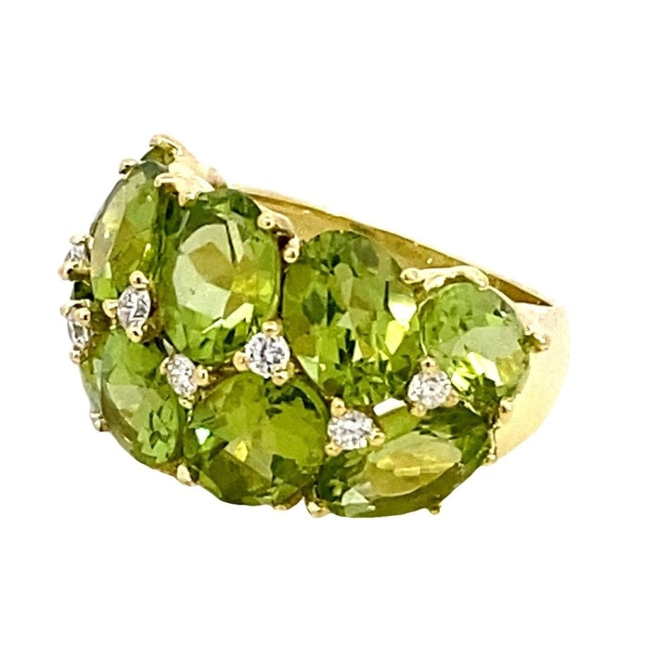 Ring peridot diamond dome 14kt yellow gold - Gaines Jewelers