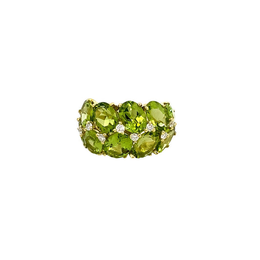 Ring peridot diamond dome 14kt yellow gold - Gaines Jewelers