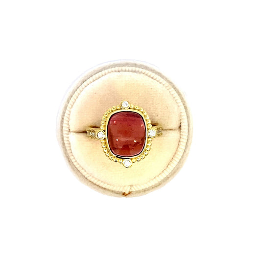 Ring pink tourmaline diamond shank 14kt yellow gold - Gaines Jewelers