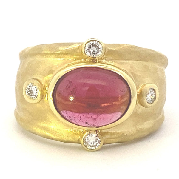 Ring Pink tourmaline diamond wide shank ring - Gaines Jewelers