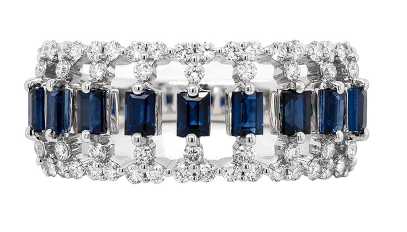 Ring sapphire and diamond wide band - Gaines Jewelers