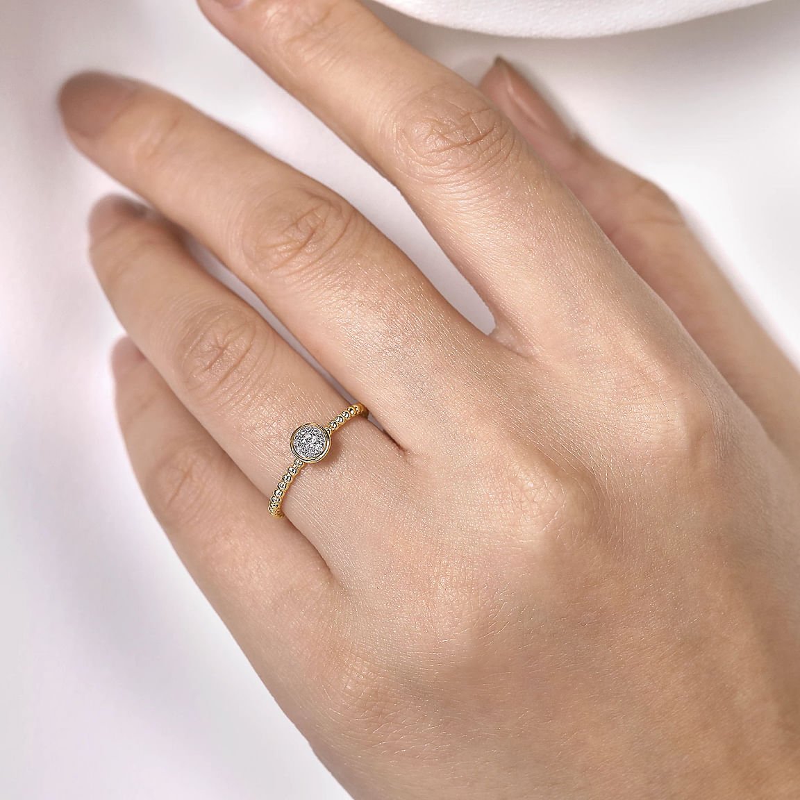 Ring tiny diamond cluster on bead shank 2 tone - Gaines Jewelers