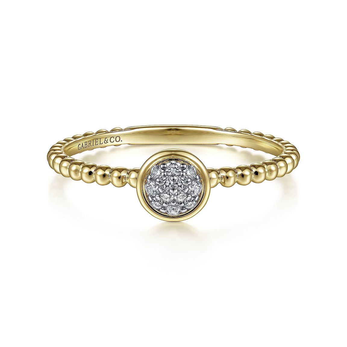 Ring tiny diamond cluster on bead shank 2 tone - Gaines Jewelers