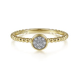 Ring tiny diamond cluster on bead shank 2 tone - Gaines Jewelers