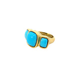 Ring turquoise 3 in bezels 14kt yellow gold - Gaines Jewelers
