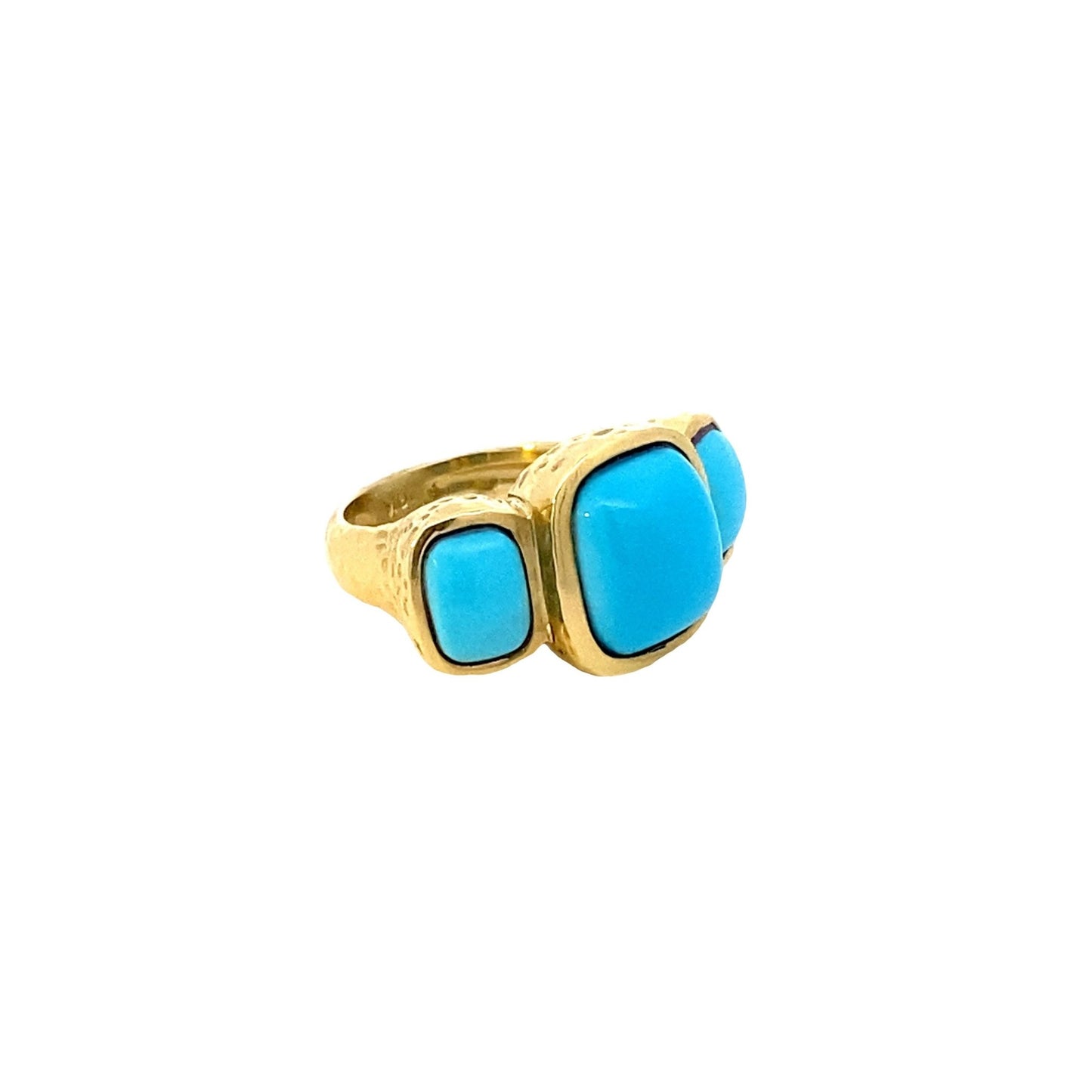 Ring turquoise 3 in bezels 14kt yellow gold - Gaines Jewelers