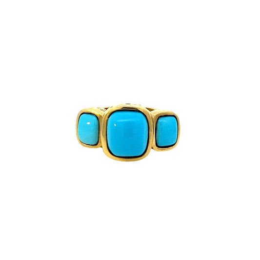 Ring turquoise 3 in bezels 14kt yellow gold - Gaines Jewelers