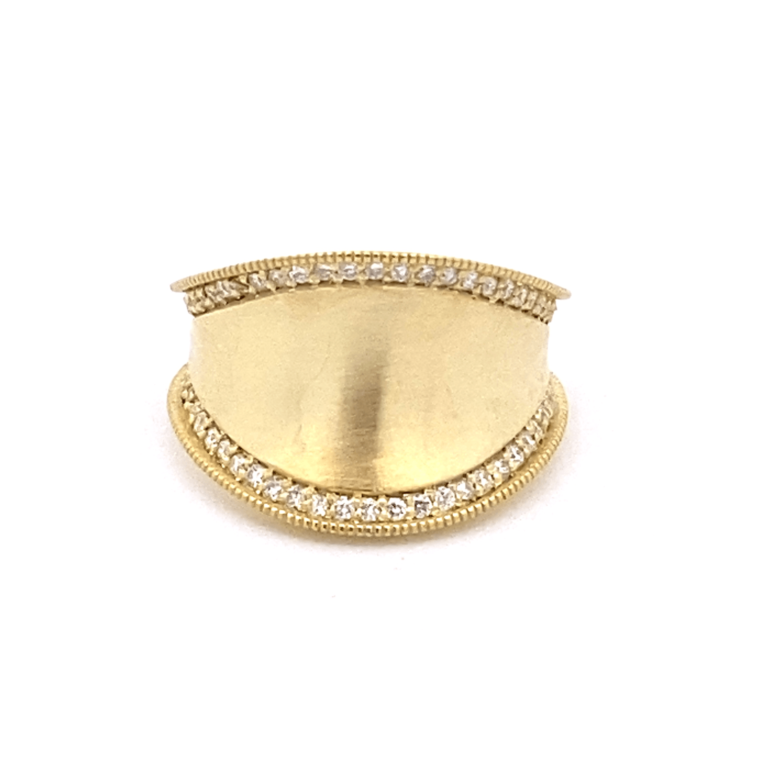 Ring wide concave gold band diamond edges - Gaines Jewelers