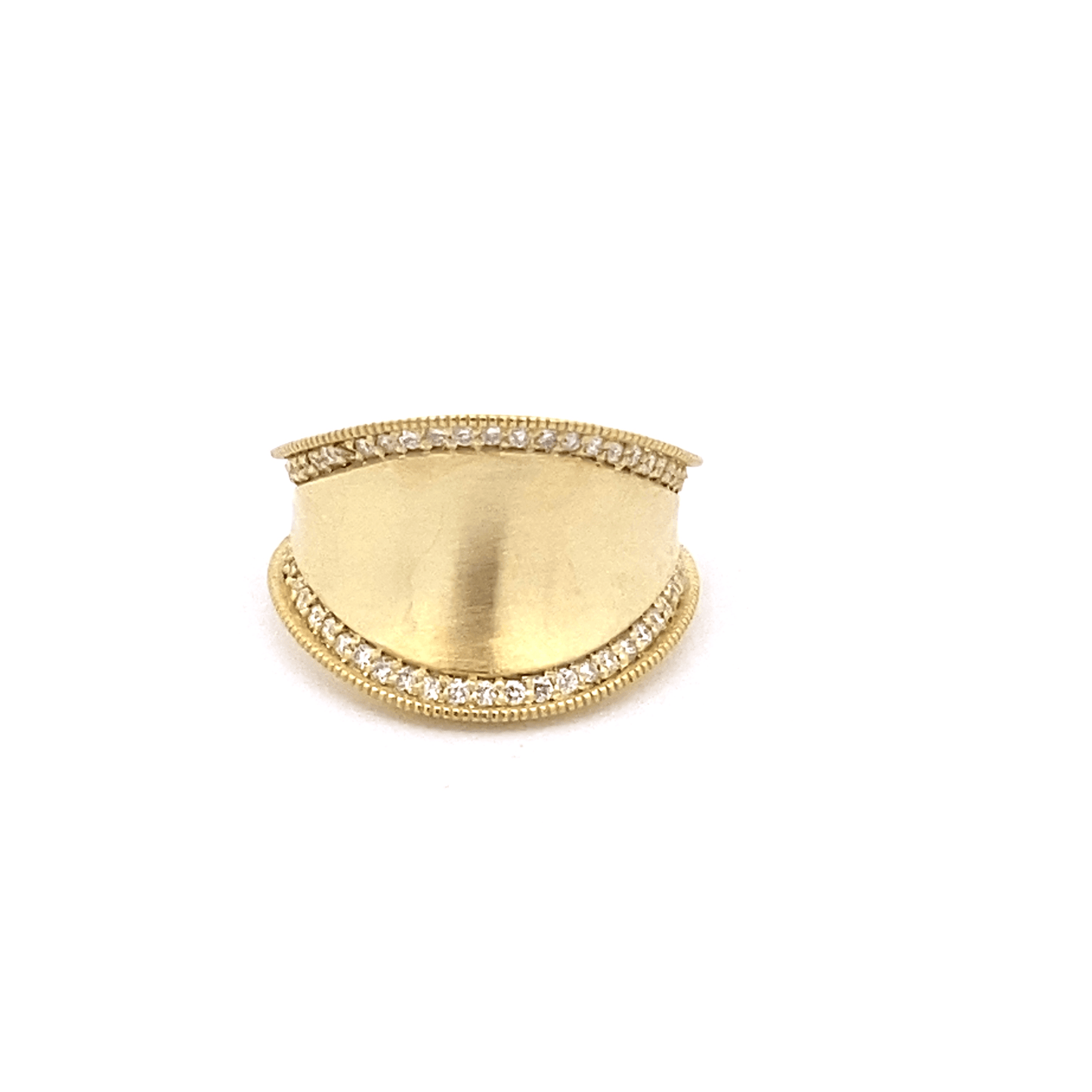 Ring wide concave gold band diamond edges - Gaines Jewelers